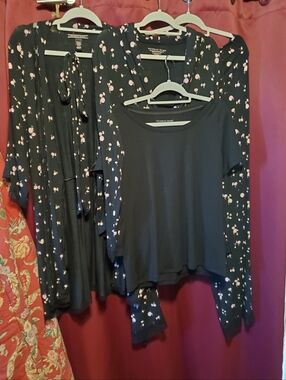 Victoria's Secret Black & Pink Floral Lounge Bundle Four Piece Set NWOT XL